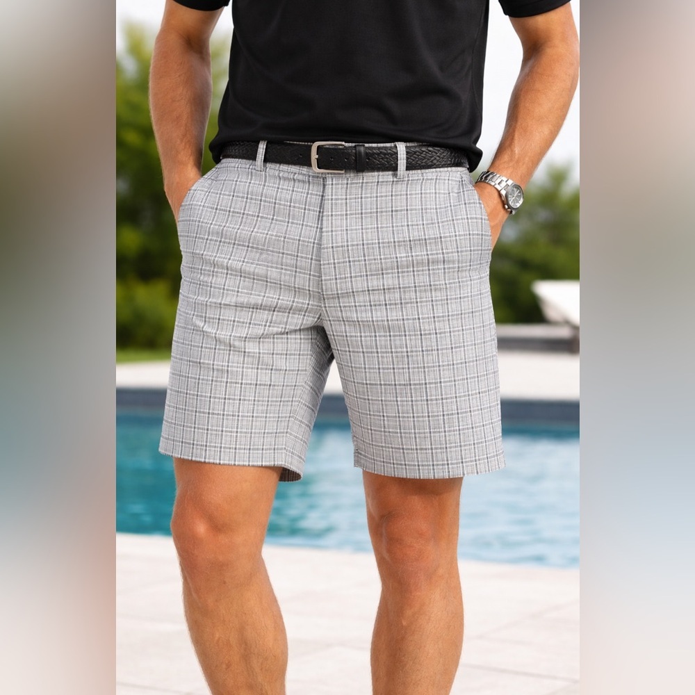 Greg Norman Performance Golf Shorts Gray Plaid Men’s Size 34